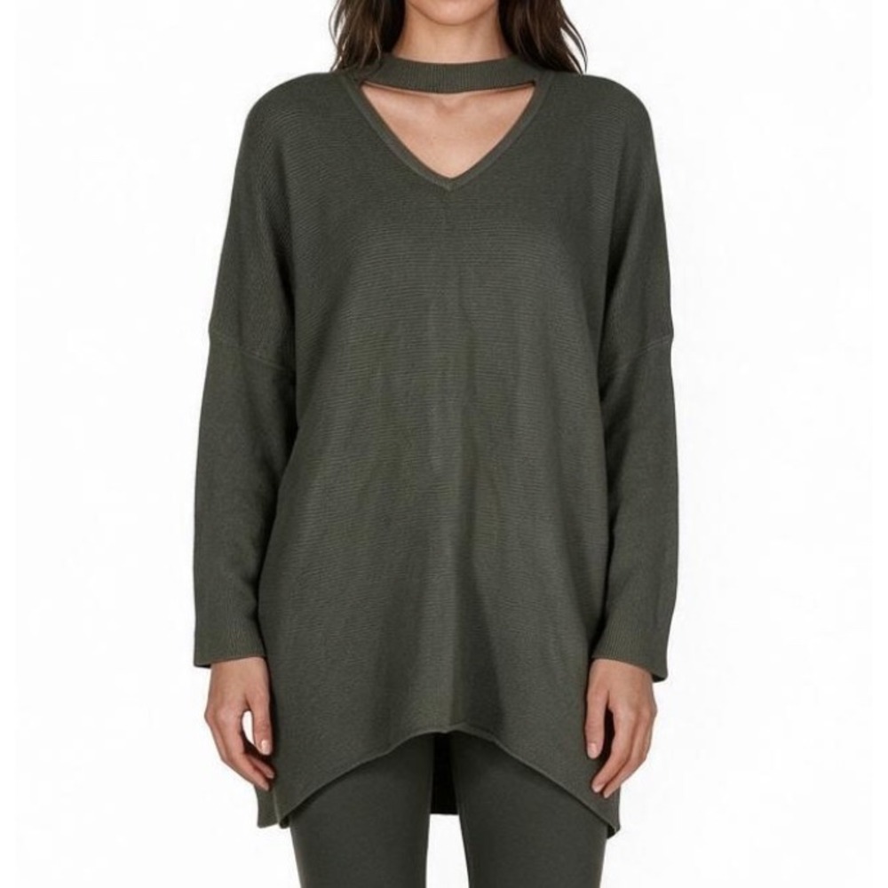JODIFL Dark Green RIBBED KNIT Fitted Sleeve OVERSIZED Chocker Neck SWEATER S/M